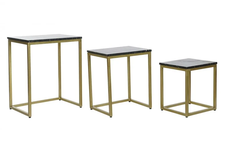 MESITA AUXILIAR SET 3 MARMOL HIERRO 50X35X60 NEGRO