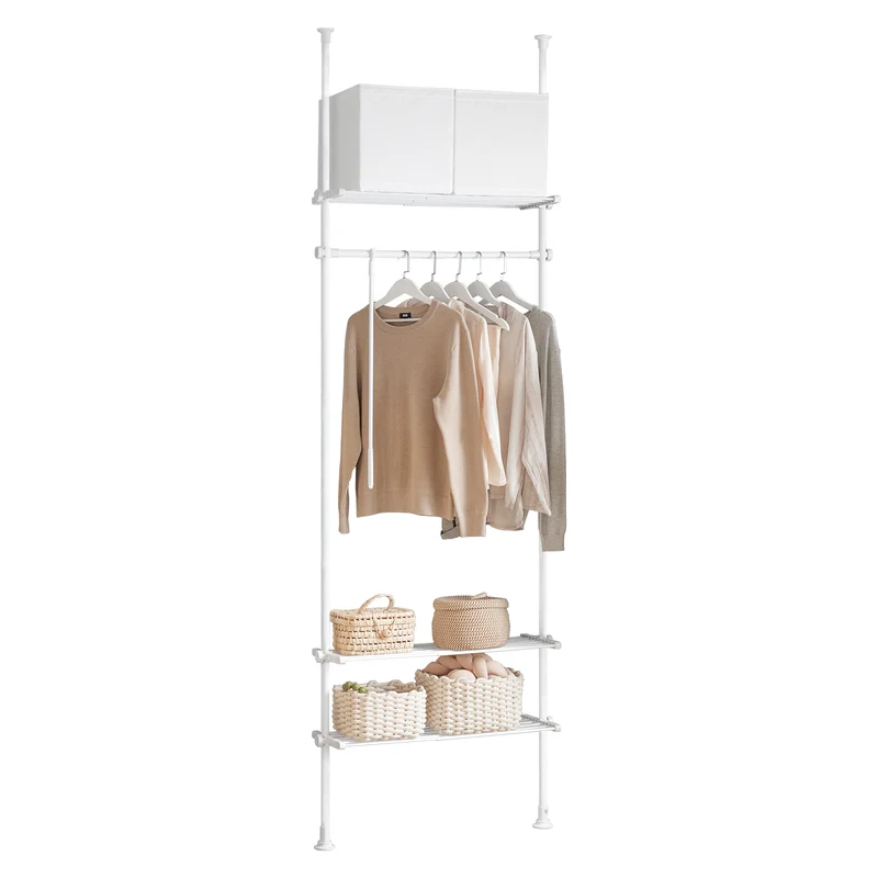 SoBuy KLS07-W Perchero de Ropa con 1 Barras y 3 baldas Blanco