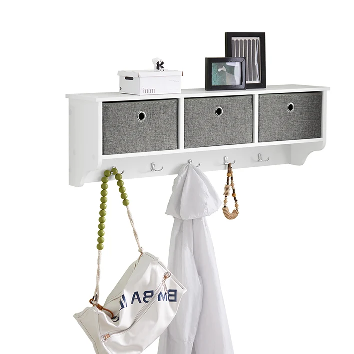 SoBuy FRG282-W Perchero con 5 Ganchos y 3 cajones Blanco y Gris