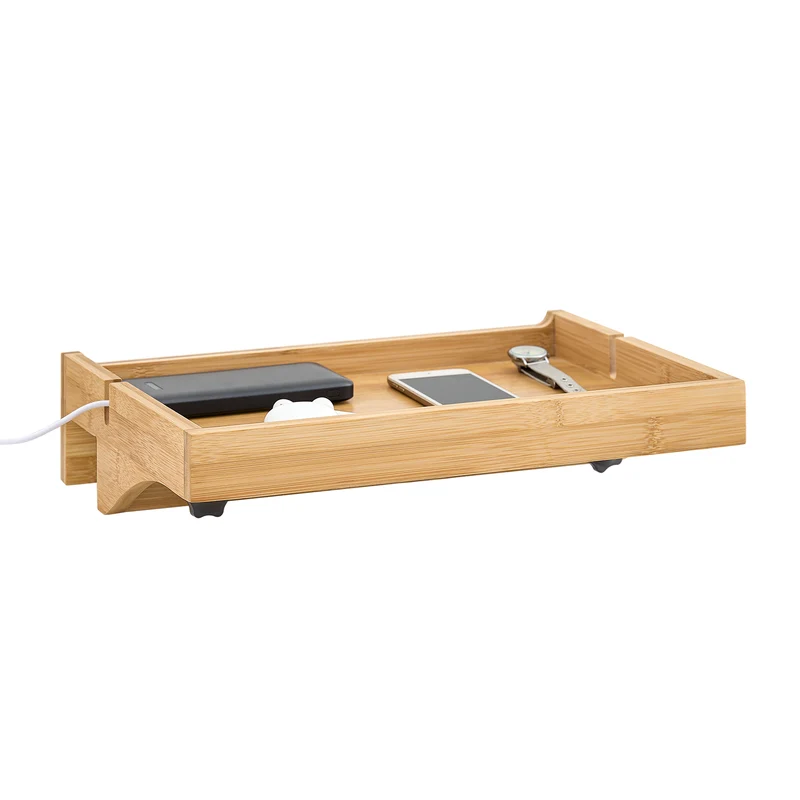 SoBuy NKD01-N Estante de Noche Clip con Ranuras para Cables Natural Bambú 36x25x9cm