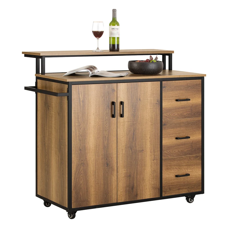 SoBuy KNL02-PF Carro de Cocina con 2 Puertas, 3 cajónes, 1 Toallero y 1 Estante Adicional