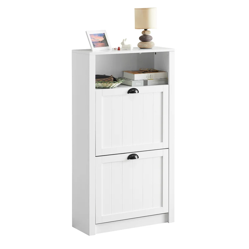 SoBuy FSR87-K-W Zapatero Estrecho con 2 Puertas Blanco