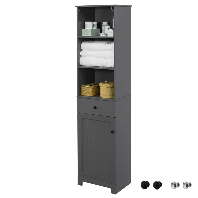 SoBuy BZR17-DG Mueble Columna de Baño con 1 Puerta y 3 Estantes y 1 cajón Gris