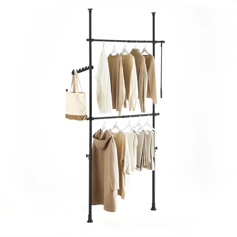 SoBuy FRG109-II-SCH Perchero Extensible con 2 Niveles Negro