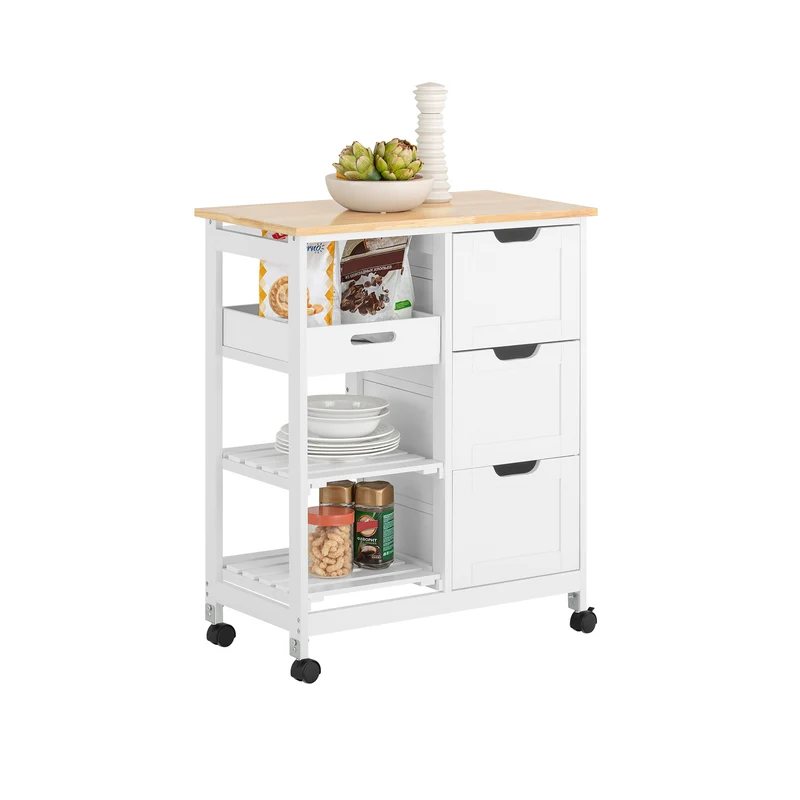 SoBuy FKW79-W Carrito de Servir con 3 cajones y 3 Estantes Blanco