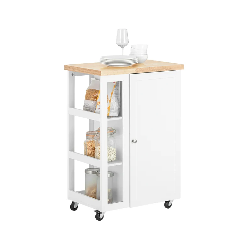 SoBuy FKW75-WN Carrito de Cocina Multifuncional con 3 estantes y 1 Puerta 60x90x40cm Blanco