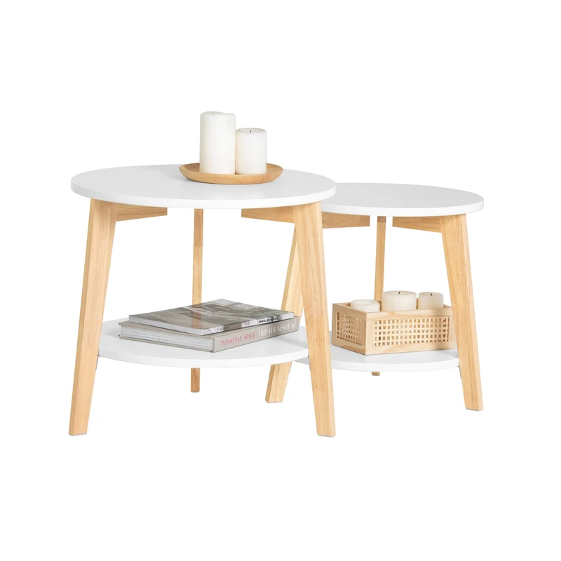 SoBuy FBT75-W Set 2 Mesitas de café Mesa auxiliar Mesa de centro Blanco