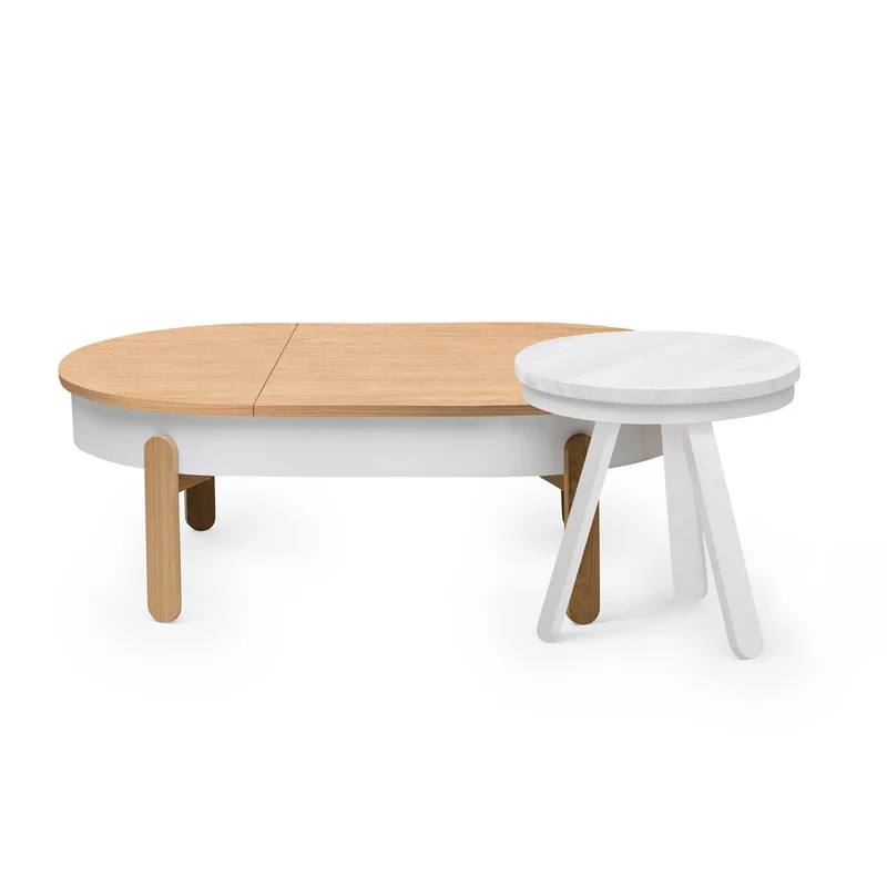 Batea L+S Oval Coffee Table & Side Table Set · Oak/White + White