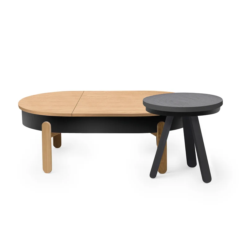 Batea L+S Oval Coffee Table & Side Table Set · Oak/Black + Black
