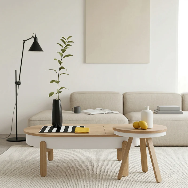 Batea L+S Oval Coffee Table & Side Table Set · Oak & White