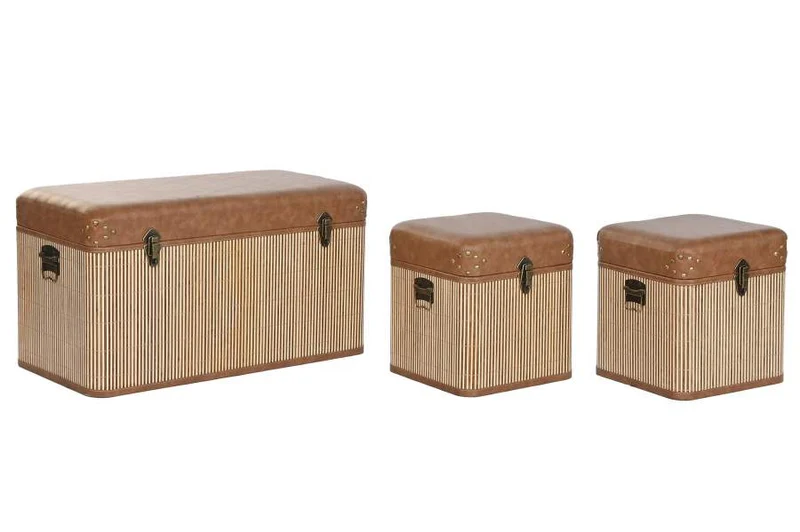 BAUL SET 3 PU BAMBU 80X40X45 MARRON