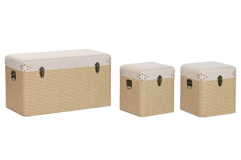 BAUL SET 3 POLIESTER MADERA 80X40X45 BEIGE