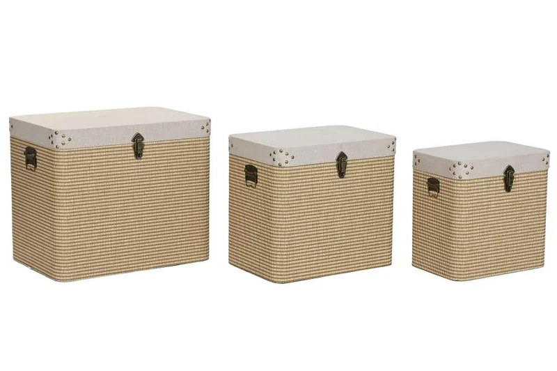 BAUL SET 3 POLIESTER MADERA 60X40X50 BEIGE