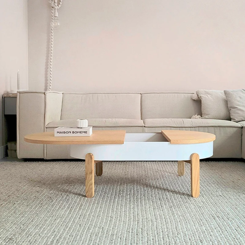 Batea L Oval Storage Coffee Table · Oak & White