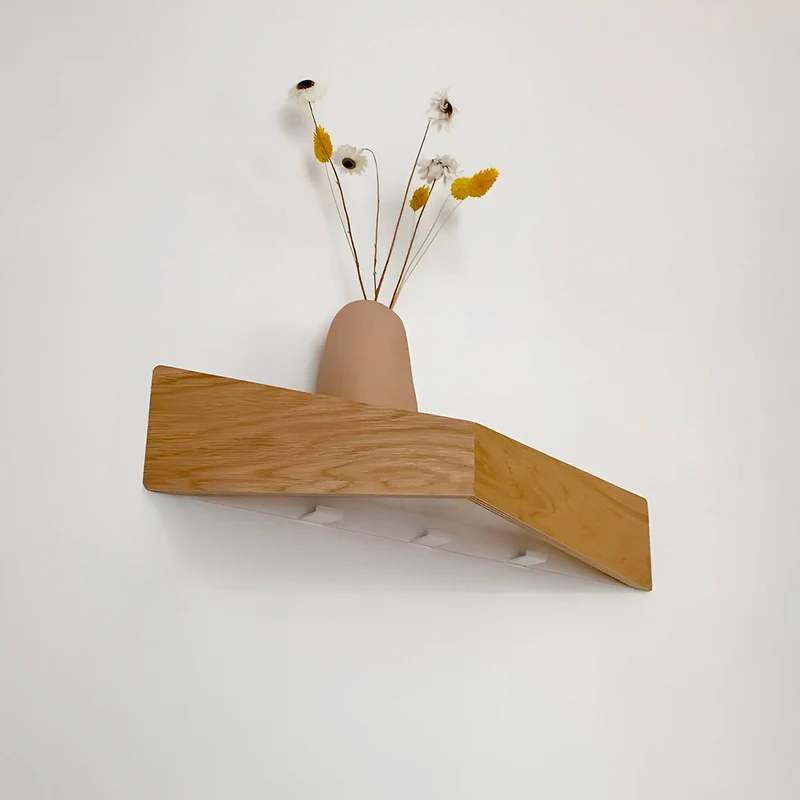 Pelican Wall Shelf with Hidden Hooks · Small Oak