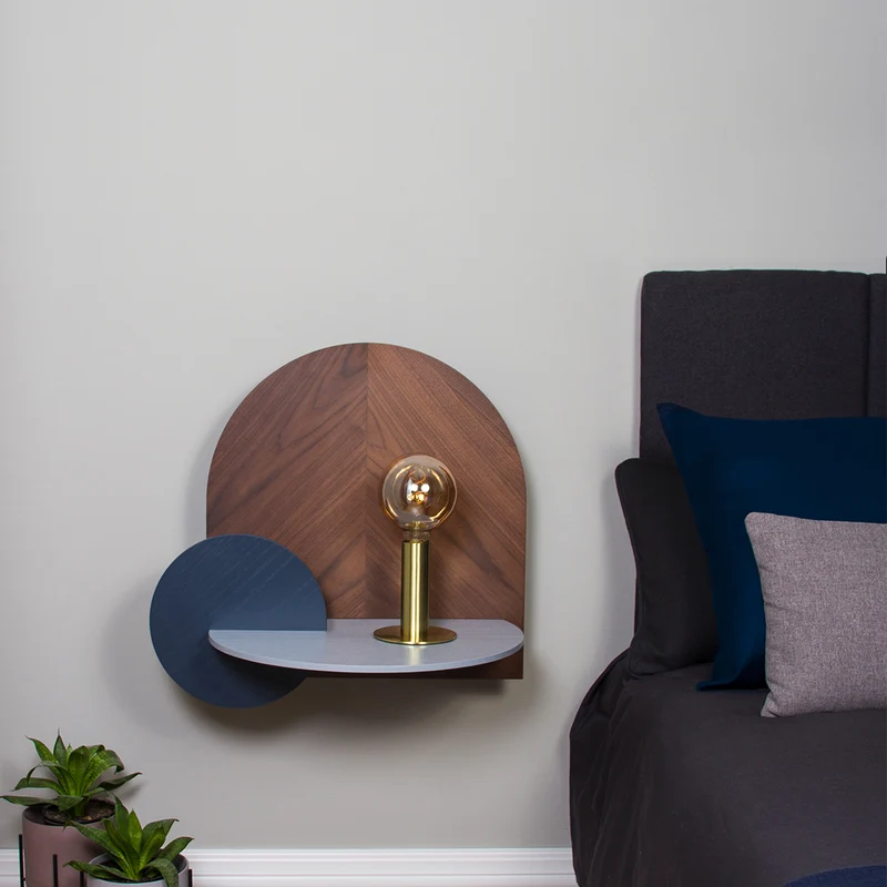 Alba Floating Bedside Table · Walnut Herringbone