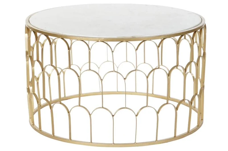 MESA CENTRO HIERRO MARMOL 87X87X51,5 DORADO