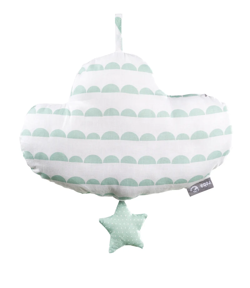 Spieluhr 'Happy Cloud', Einschlafhilfe, Textil-Wolke waschbar, Babyzimmer Deko taupe / mint