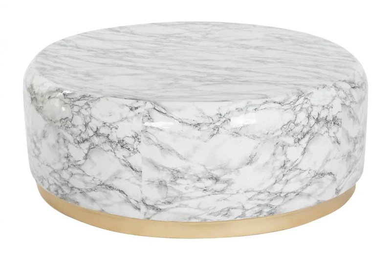 MESA CENTRO HIERRO 119X119X45 SIMIL MARMOL BLANCO
