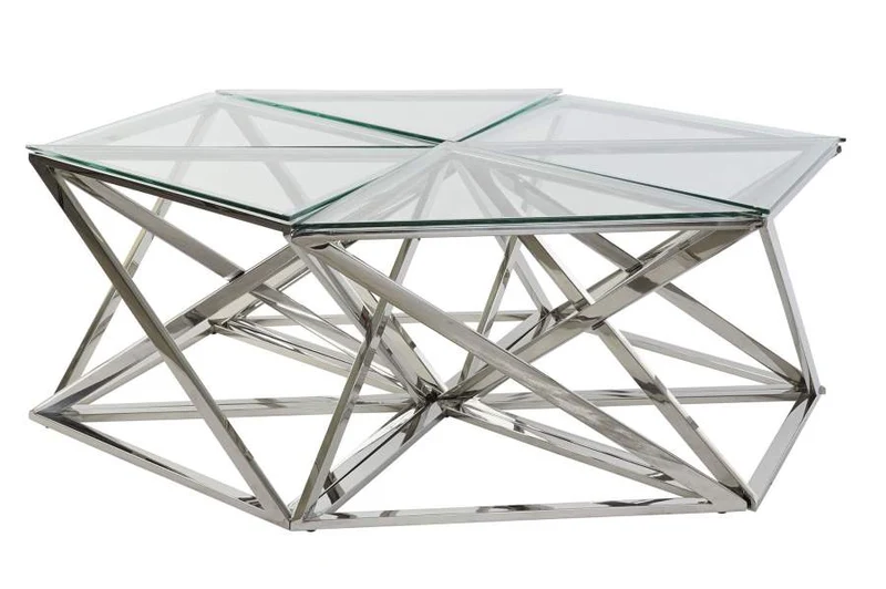 MESA CENTRO SET 6 ACERO CRISTAL 137,5X120,5X46