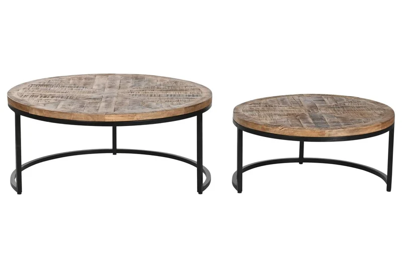 MESA CENTRO SET 2 MANGO METAL 90X90X40 MARRON