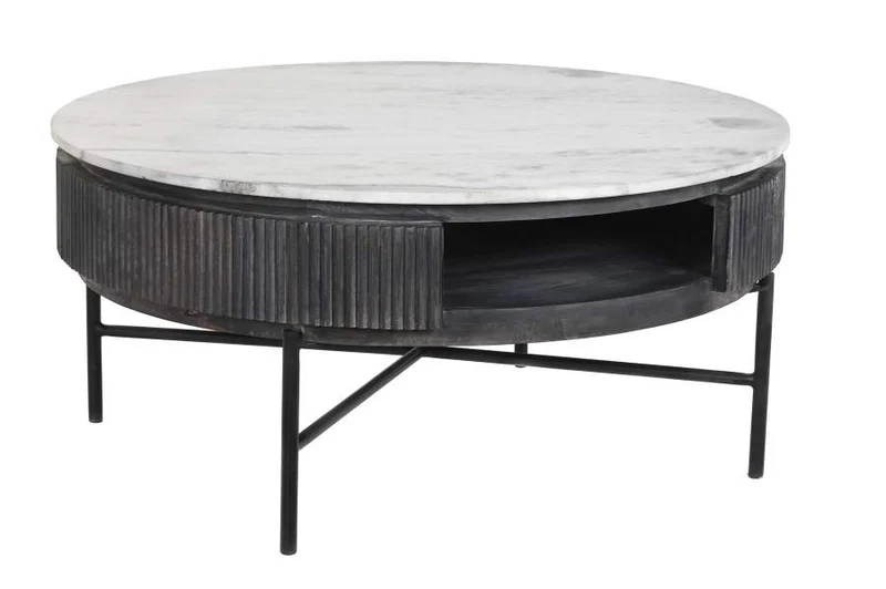 MESA CENTRO MANGO MARMOL 90X90X42 NEGRO