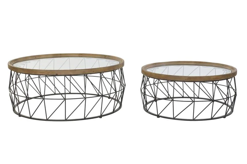 MESA CENTRO SET 2 METAL CRISTAL 100X100X43 CRISTAL