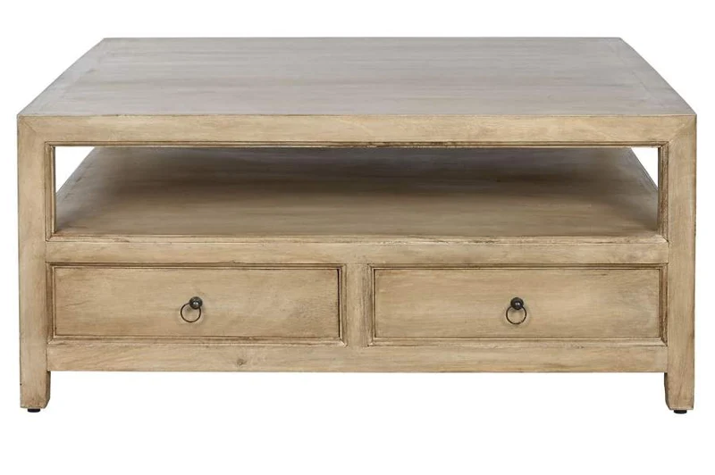 MESA CENTRO MADERA MANGO 100X100X45 CAJONES
