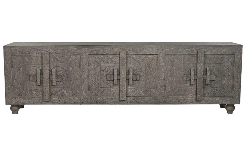 MUEBLE TV MADERA 200X40X61 TALLADO GRIS