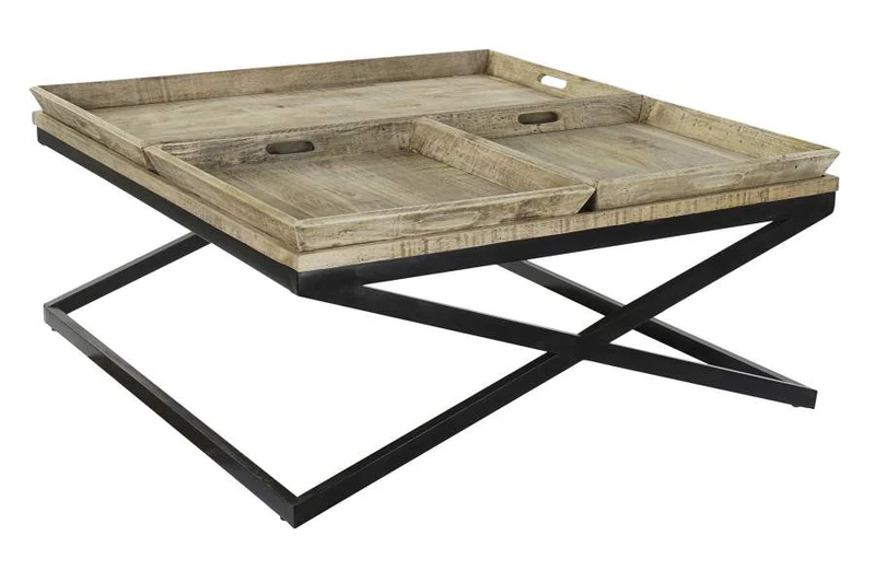 MESA CENTRO MADERA METAL 120X120X55 BANDEJA