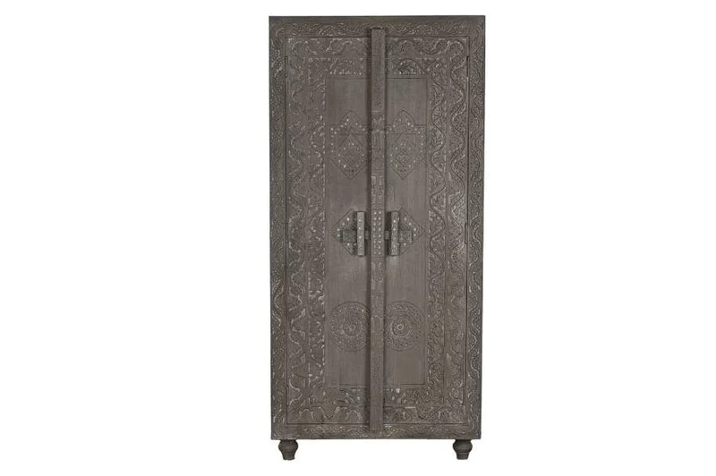 ARMARIO MADERA 85,5X47X180 TALLADO GRIS