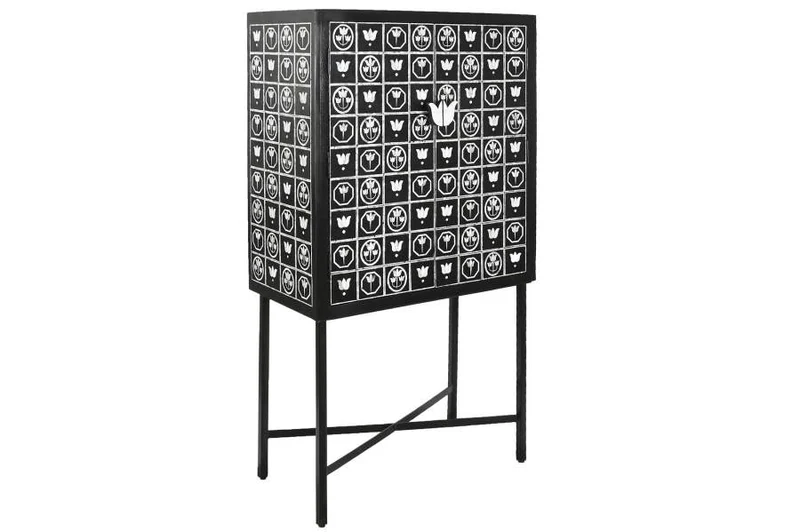 MUEBLE BAR HUESO HIERRO 80X40X153 TARACEA BICOLOR