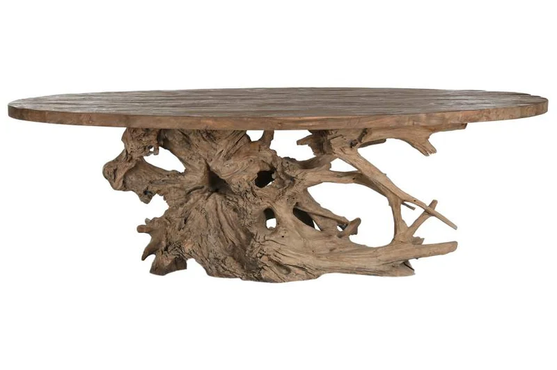 MESA COMEDOR TECA 240X120X78 BASE RAIZ TECA