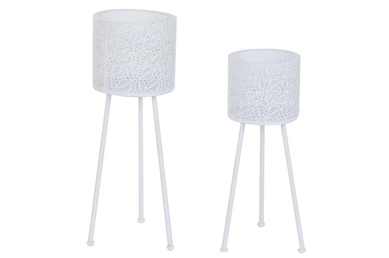 MACETERO SET 2 HIERRO 23X23X66 HOJAS BLANCO