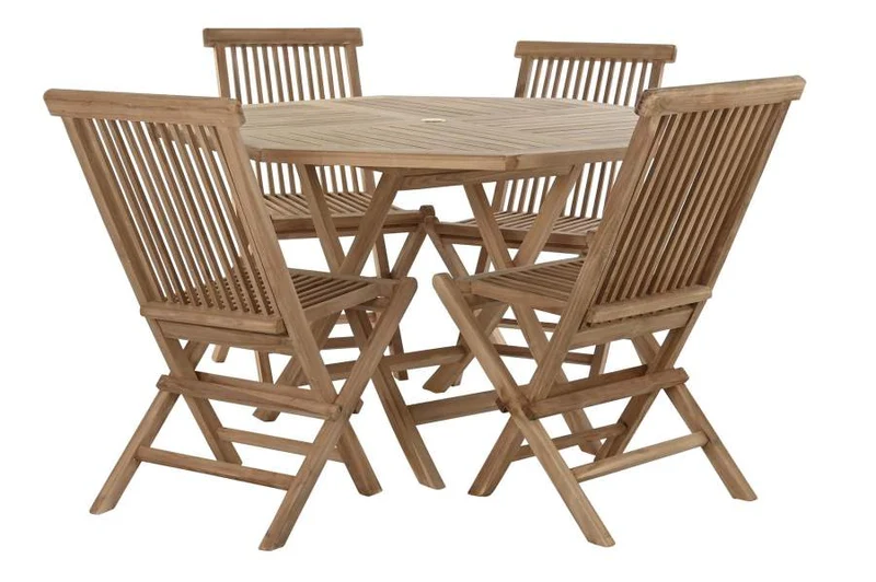 MESA COMEDOR SET 5 TECA 120X120X75 4 SILLAS PLEGAB