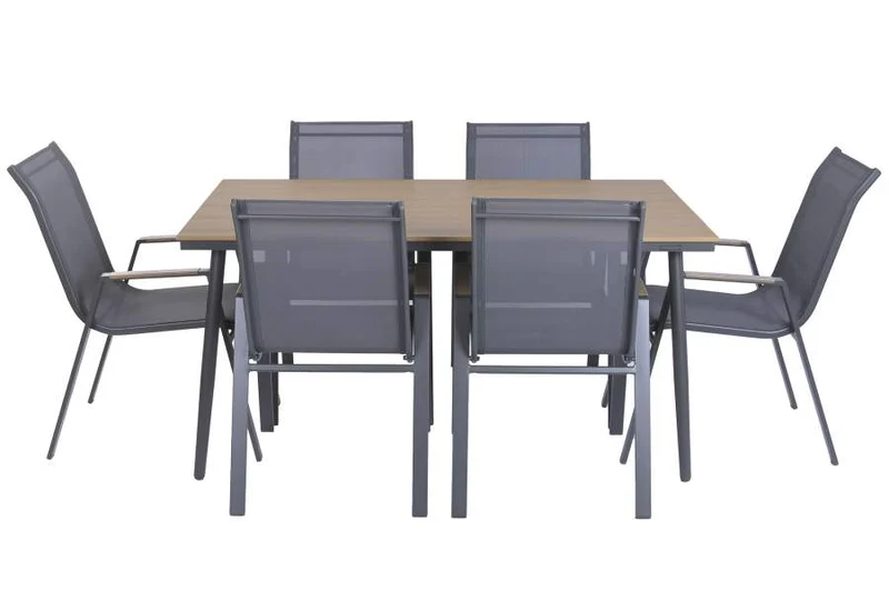 MESA COMEDOR SET 7 ACERO 150X90X73 6 COMENSALES
