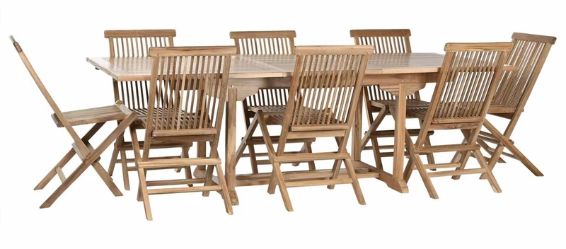 MESA COMEDOR SET 9 TECA 180X100X75 EXTENSIBLE A 24