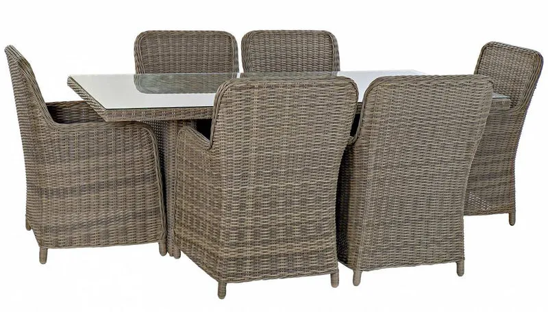 MESA COMEDOR SET 7 RATAN SINTETICO 200X100X75 5 MM