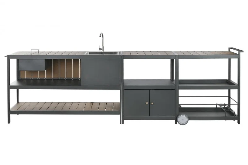 ISLA COCINA SET 3 ALUMINIO POLYWOOD 236X50X91 GRIS