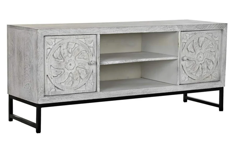 MUEBLE TV MANGO METAL 130X40X55 MANDALA BLANCO