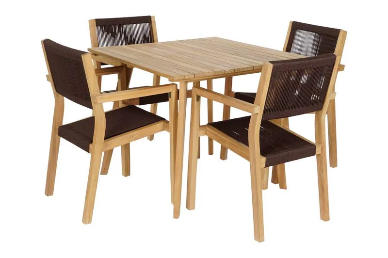 MESA SET 5 TECA CUERDA 90X90X75 54X56X84 MARRON