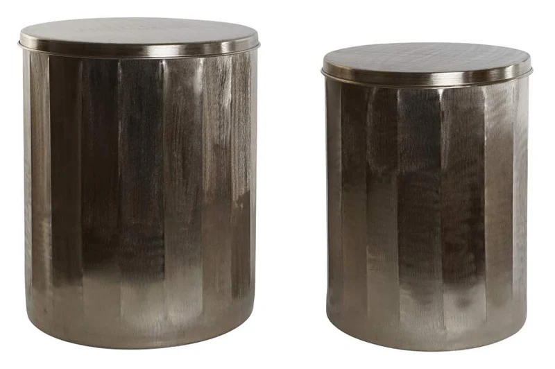MESITA AUXILIAR SET 2 METAL 42X42X52 TAPA DORADO