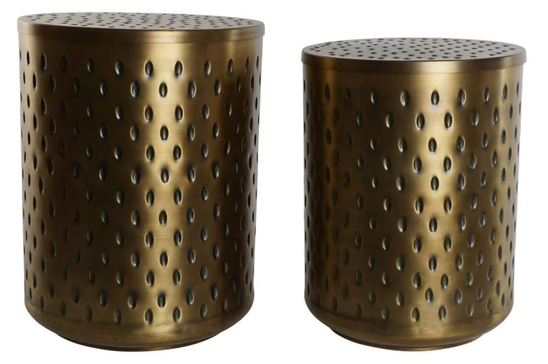 MESITA AUXILIAR SET 2 METAL 43X43X54 TAPA DORADO