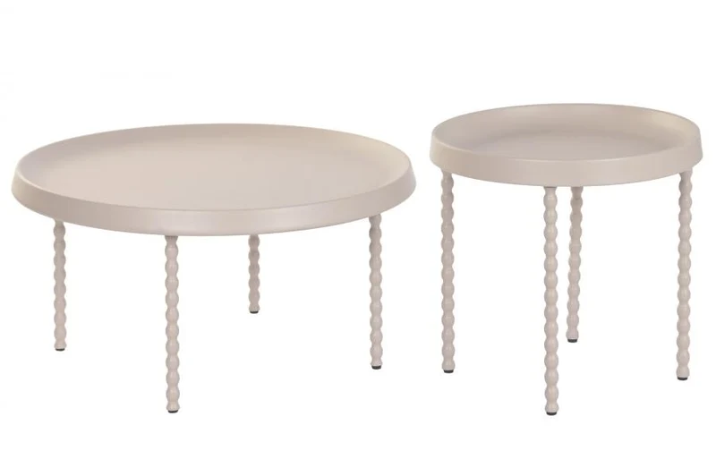 MESITA AUXILIAR SET 2 METAL 75X75X40 BOLAS CREMA
