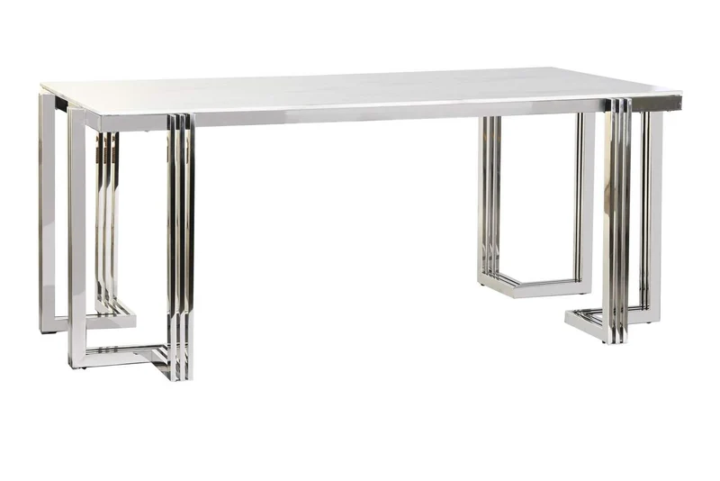 MESA COMEDOR ACERO CRISTAL 180X90X76 SIMIL MARMOL