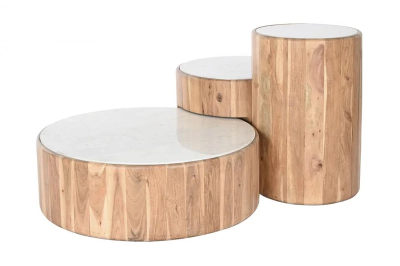 MESA CENTRO SET 3 ACACIA MARMOL 38,5X38,5X58,5