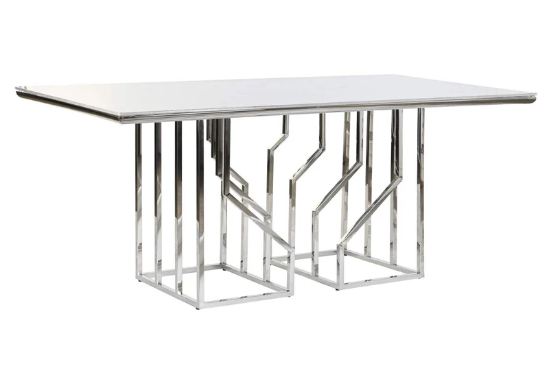 MESA COMEDOR ACERO CRISTAL 180X90X75 SIMIL MARMOL