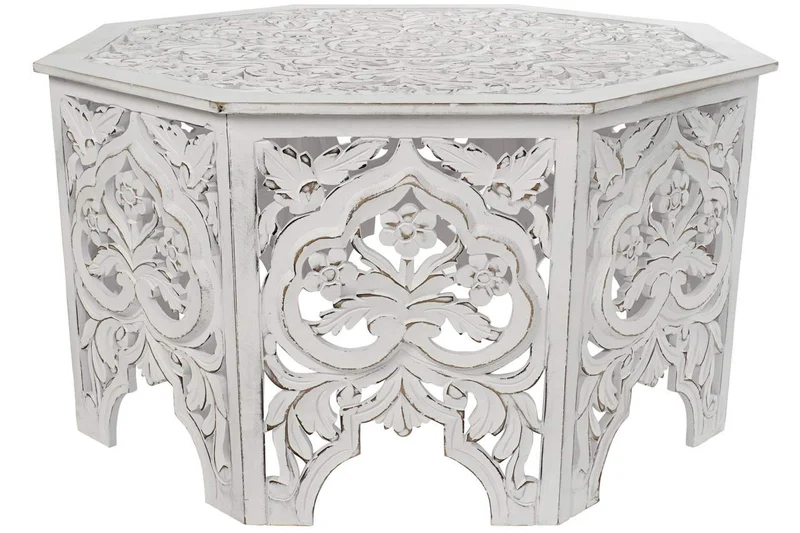 MESA CENTRO MDF 84X84X46 ENVEJECIDO BLANCO