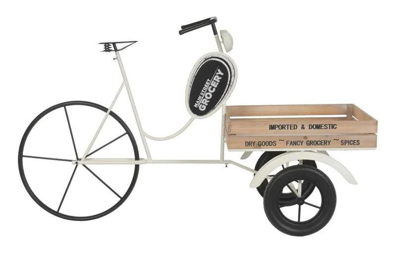EXPOSITOR METAL MADERA 151X56X89 TRICICLO BLANCO