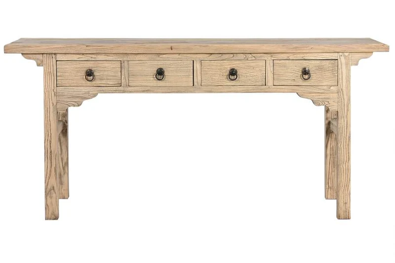 CONSOLA OLMO MACIZO 178X38X85 4 CAJ NATURAL